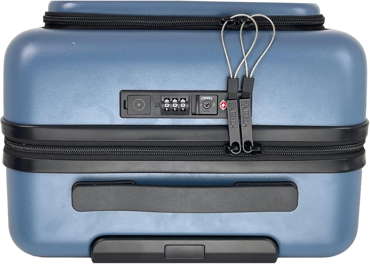 20-Inch Hardside Carry-On Luggage with Spinner Wheels – Airline Approved 22x14x9 Travel Suitcase with USB Port, Front Laptop Pocket & TSA Lock (Blue-Grey)