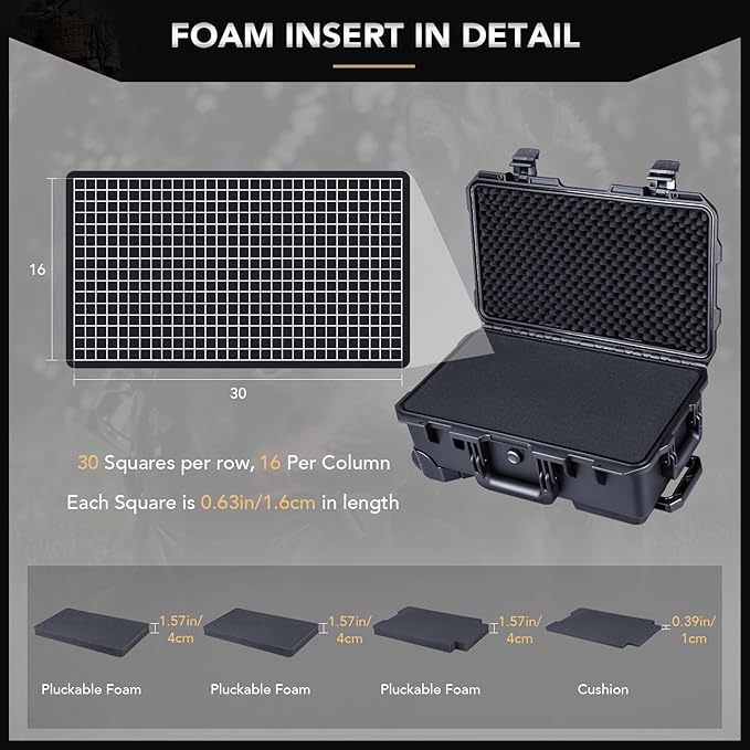 Lykus HC-5120 Waterproof Hard Case with Wheels and Customizable Foam, Interior Size 20.3x11.3x7.3 inch, Suitable for camera, lens, drone, mic, flashlight, projector, electronics, tools, and more