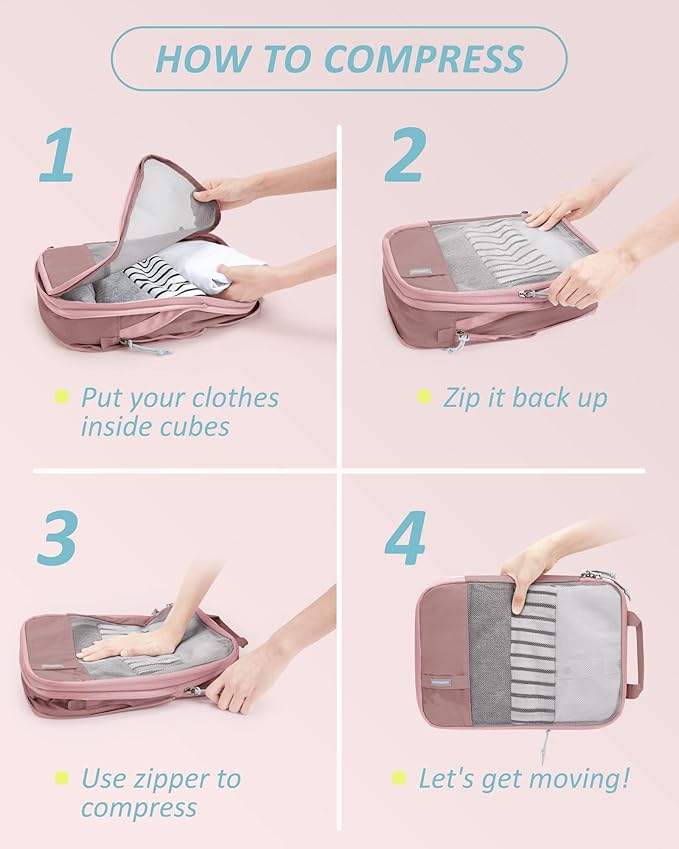 BAGSMART 6 Set Compression Packing Cubes - Lightweight Travel Essentials, Durable Luggage Organizer