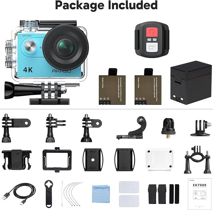 AKASO EK7000 4K30FPS 20MP WiFi Action Camera with EIS Ultra HD 131FT Waterproof Underwater Camera Remote Control 4X Zoom Support External Microphone
