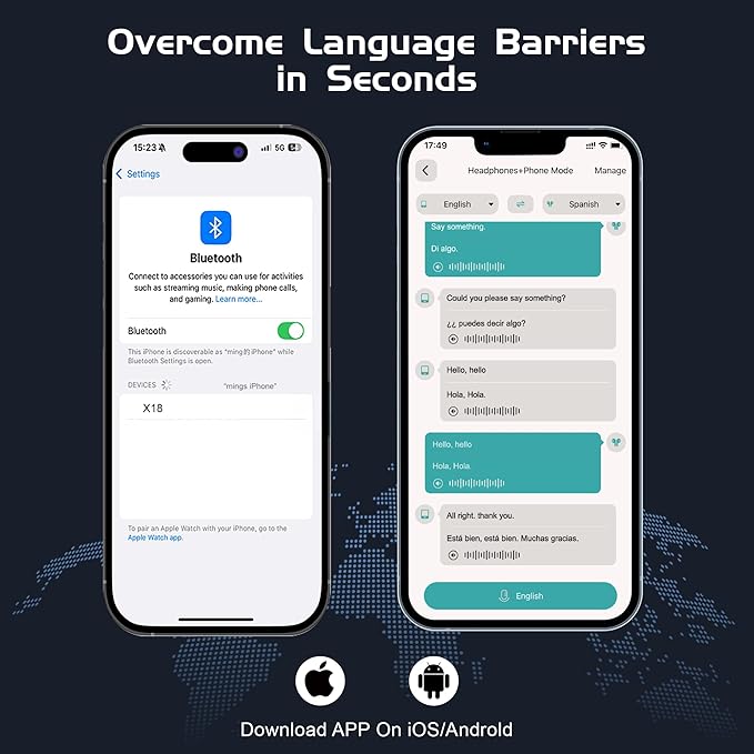 IAMJOY Language Translation Earbuds, 163 Two Way AI Translator Earbuds Language Translator OWS Earbuds Real Time 3-in-1 Online Translator Device with APP Fit iOS & Android for Travel Business Learning