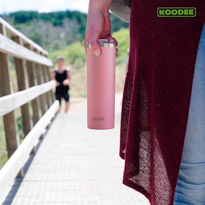 koodee 20 oz Stainless Steel Skinny Tumblers (2 Pack) Double Wall Insulated Water Tumbler Cup with Lid and Straw, Slim Travel Tumbler for Women/Men Diy Birthday Gift (Baby Blue-Pink)