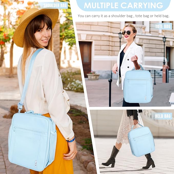 NOL Nylon Waterproof Kids Lunch Bag, Insulated Lunch Bag, Lunch box Cooler, Reusable, Zip Closure with Buckle Handle Holds Lunch Box, Snacks & Water Bottle for School Work, Light blue