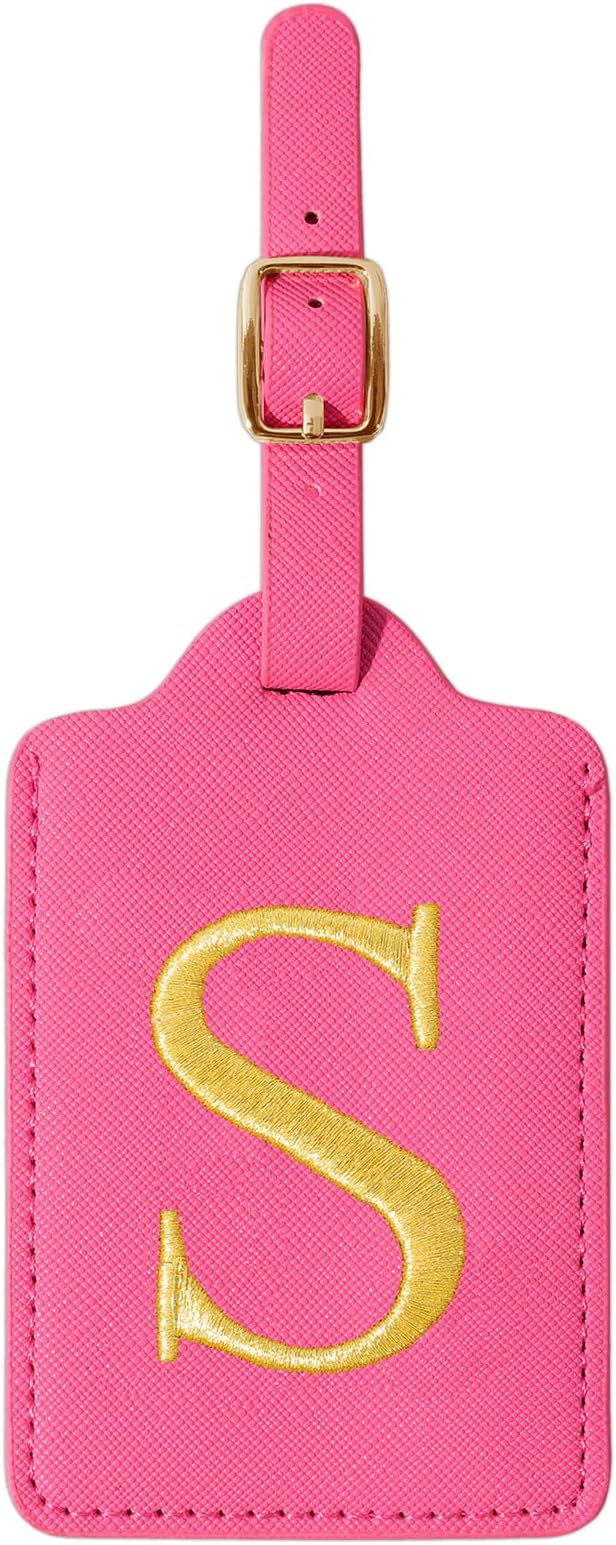 Personalized Initial Luggage Tags for Suitcase, Rose Red Leather Cute Luggage Tags with Privacy Cover Name Card, Embroidered Custom Monogram Luggage Tags Travel Backpack Tag Gifts for Women Kids(S)