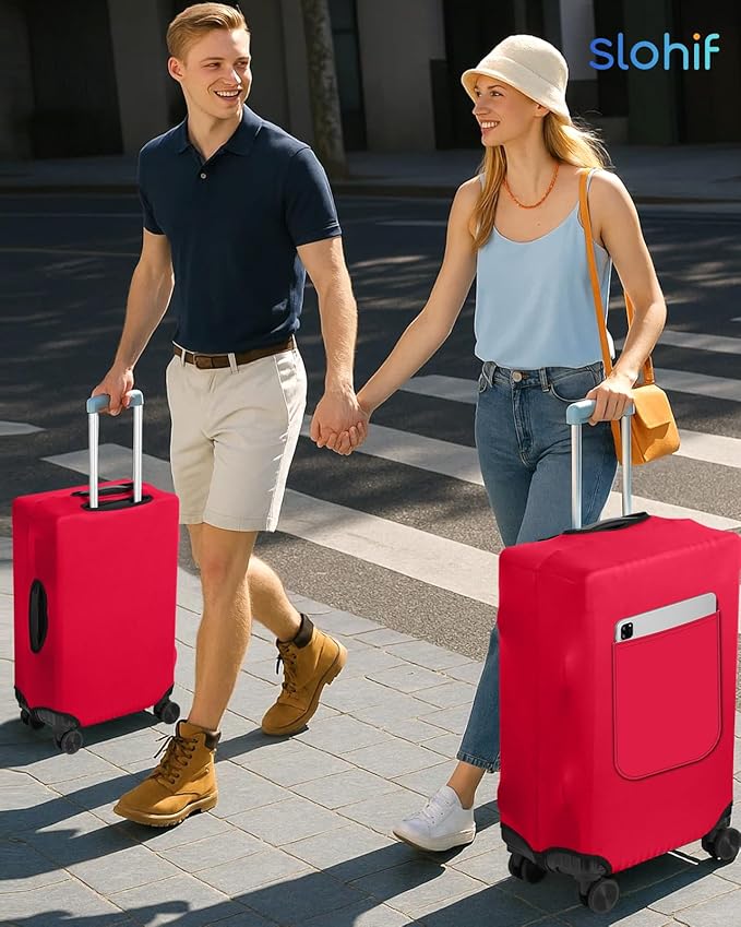 Slohif Luggage Cover for Suitcase Tsa Approved Protector - Luggage Sleeve Suit Case Cover Travel Stretch Large Baggage Case Protective Washable Fit 26-28 Inch Wine Red