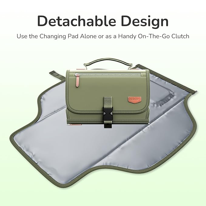 Portable Diaper Changing Pad with Shoulder Strap, Detachable Travel Changing Pad with Baby Wipes Pocket, Gifts for Baby Shower, Newborn Girls and Boys (Army Green)