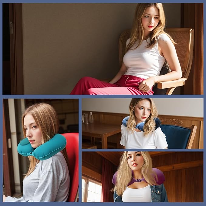 Inflatable Travel Pillow for Sleeping Airplane - Inflatable Neck Pillow for Traveling on Plane, Press to Inflate,Portable Travel Neck Pillow with Carry Bag (Black)
