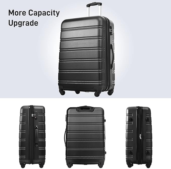 Merax Luggage Sets of 3 Piece Carry on Suitcase Airline Approved,Hard Case Expandable Spinner Wheels (Black)