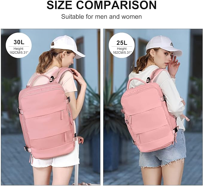 coowoz Large Travel Backpack For Women Men,Carry On Backpack,Hiking Backpack Waterproof Outdoor Sports Rucksack Casual Daypack Travel Essentials Pink