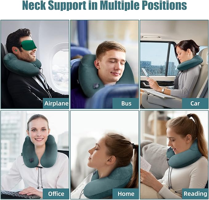 urophylla Compact Travel Neck Pillow for Airplanes, Super Soft Velvet Neck Support, Adjustable Firmness, Inflatable Plane Pillow for Long Flights, Road Trips, Travel Essentials with Eye Mask, Earplug