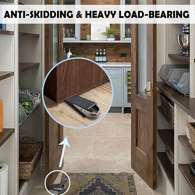 Shackcom Door Stopper, 2 Pack Black Heavy Duty Wedge That Holds Doors Firmly and Doesn’t Budge, Made of Rubber and Stainless Steel, Works on All Floor Surfaces, with Hanger which Easy to Storage