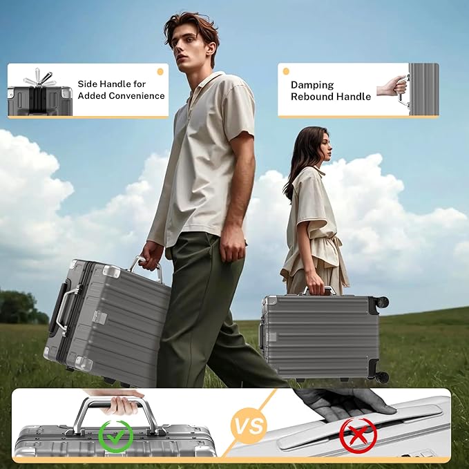 Krute Luggage Set 2 Pieces 20 28 Inch Aluminum Frame Carry on Luggages TSA Lock No Zipper Checked Suitcase with Spinner Wheels Lightweight PC Shell Hardside Suitcases