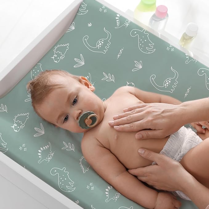 BROLEX Changing Pad Covers for Baby: Boy Girls Ultra Stretchy Soft 2 Pack, Cute Dinosaurs
