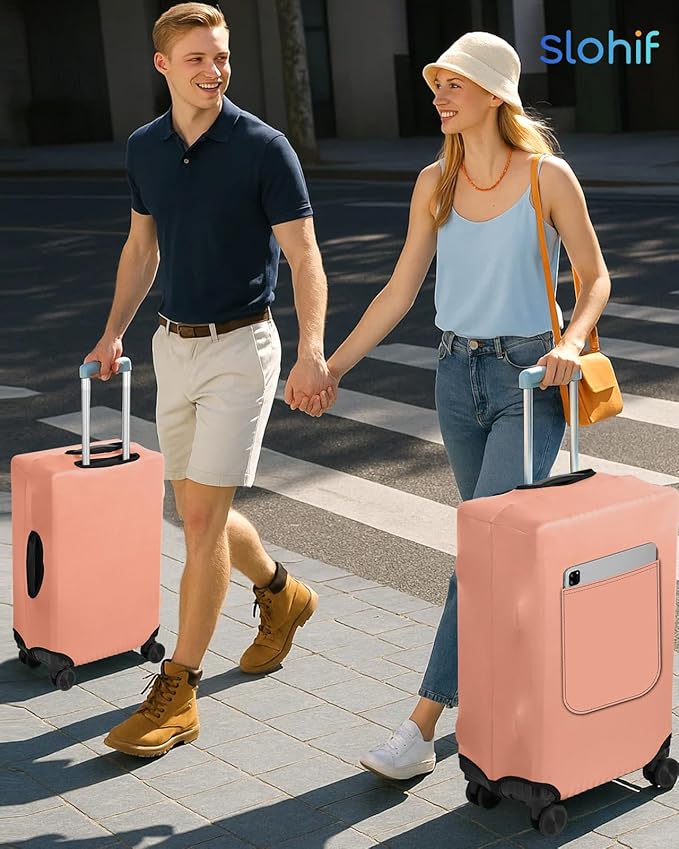 Slohif Luggage Cover for Suitcase Tsa Approved Protector - Luggage Sleeve Suit Case Cover Travel Stretch Large Baggage Case Protective Washable Fit 30-32 Inch Rose