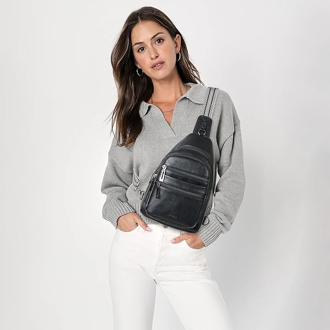 Sling Bag for Women Cross Body Bags Fanny Packs Shoulder Bag Sling Backpack Vegan Leather Trendy Travel Purses Black