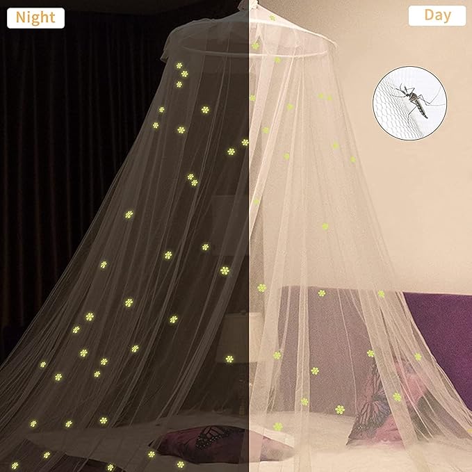 Mosquito Net for Bed, Large White Bed Canopy for Girls, Hanging Bed Net, Ideal for Bedroom Decorative, Travel with Storage Bag (Snowflake)