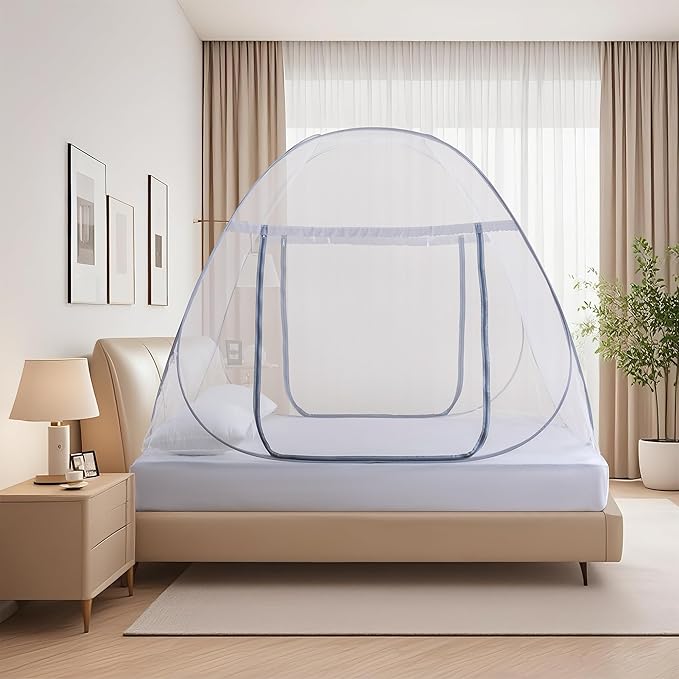Pop-Up Mosquito Net Tent for Bed, Portable Folding Design Outdoor Camping Bed Tent with Net Bottom for Baby Adults, Easy to Install and Wash for Twin Size Bed 75 x 59 x 39 inch