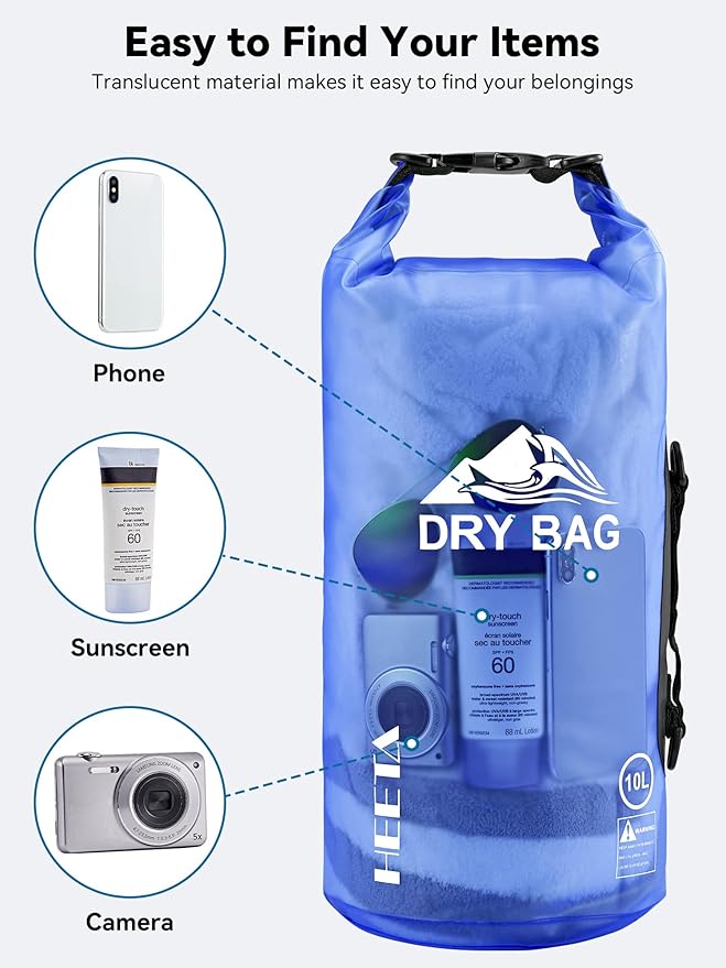 HEETA Dry Bag Waterproof for Women Men, 5L/10L/20L/30L/40L Roll Top Lightweight Dry Storage Bag Backpack with Phone Case for Travel Swimming Boating Kayaking Paddle Board Camping Beach Accessories