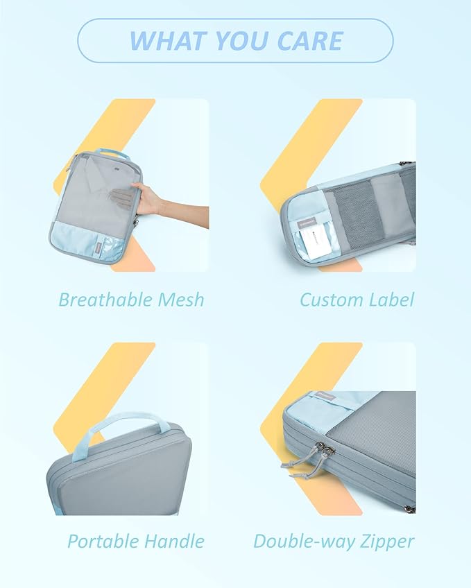 BAGSMART 6 Set Compression Packing Cubes - Lightweight Travel Essentials, Durable Luggage Organizer