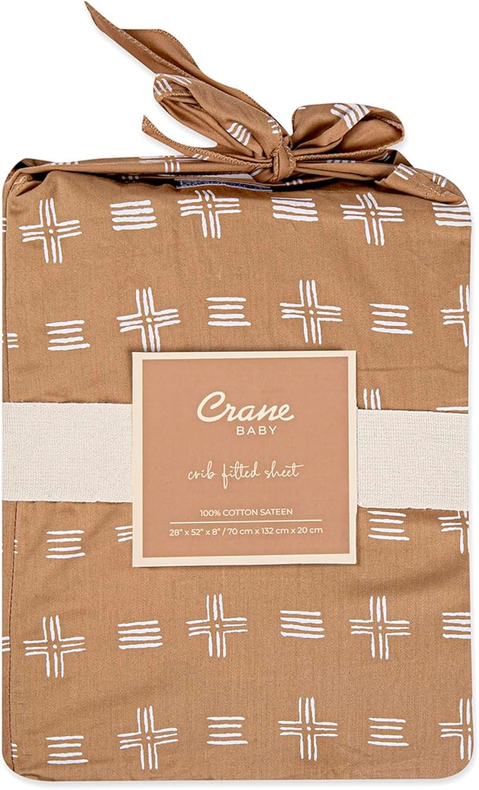 Crane Baby Crib Sheet, Copper Dash Neutral Crib Sheets & Toddler Sheets, 100% Cotton Sateen, 28" x 52", Breathable & Fitted