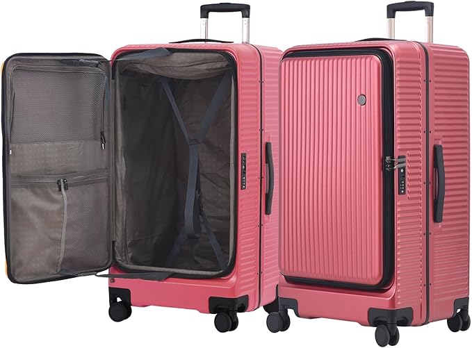 29 Inch Aluminum Checked Luggage with Side Opening Zipper, 40 * 37 * 77cm, 113L, Lightweight Hardshell ABS+PC Suitcase with TSA Lock, 360° Universal Wheels, Wine Red