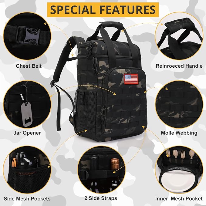 Tactical Backpack Cooler,Lunch Backpack for Men Adults Work with Handle,Soft Cooler Backpack Insulated Waterproof Leak Proof