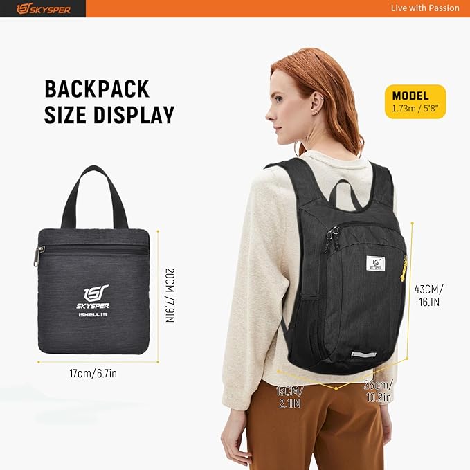 SKYSPER Small Daypack 10L/15L/20L Hiking Backpack Packable Lightweight Travel Day Pack for Women Men