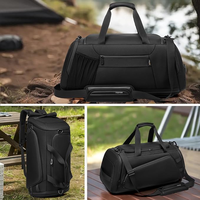 Duffle Bag for Travel, Carry on Gym Bag for Men, Waterproof Sport Bags with Shoe Compartment, 40L Weekender Men Tote Bag for Camping, Hiking, Trips - Black (CORDURA®)