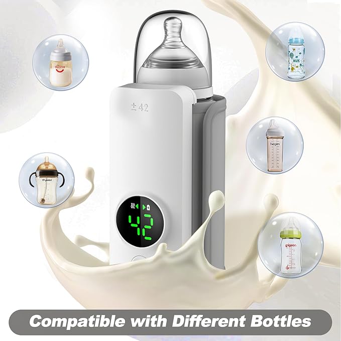 Portable Bottle Warmer,Travel-Friendly,Fast-Heating,Cordless & Rechargable,Baby Bottle Warmer,Comfortable Feeding Bottle Warmer on The Go,Precise Temperature