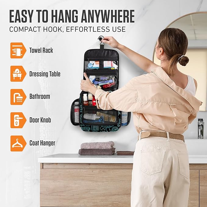 VENTURE 4TH Hanging Travel Toiletry Bag for Women & Men - Travel Organizer with Expandable Compartments & Removable Clear Pouch for Toiletries (Surfing Vibes)