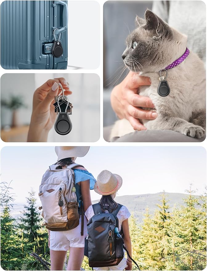 4 Pack Waterproof Secure Holder for AirTag Accessories, Anti-Theft Track Case with Steel Cable, Ultra Durable Scratch-Resistant Cover -Compatible with Apple AirTag for Keychain,Car,Bike,Luggage, Pet