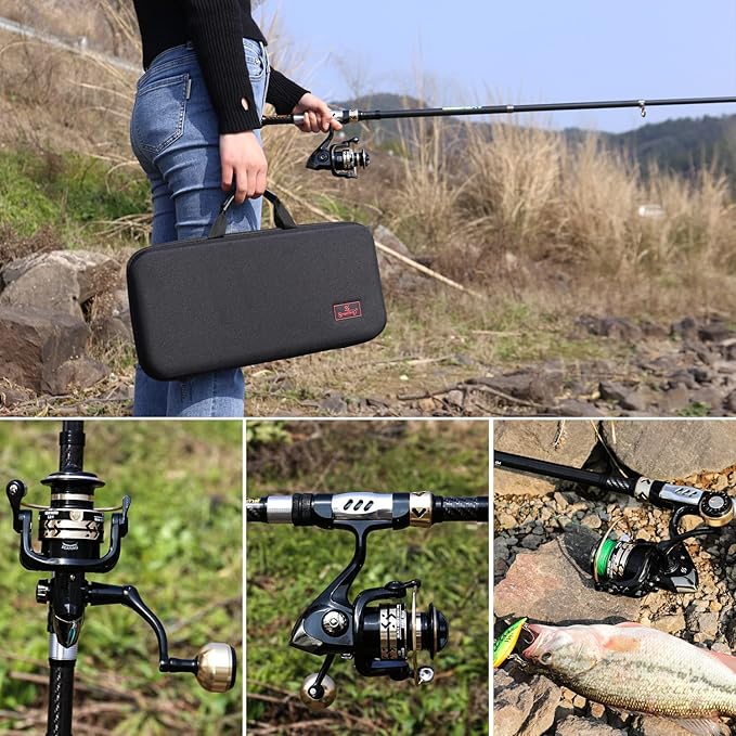 Sougayilang Fishing Pole with Spinning Reel Portable Fishing Rod Reel Combos
