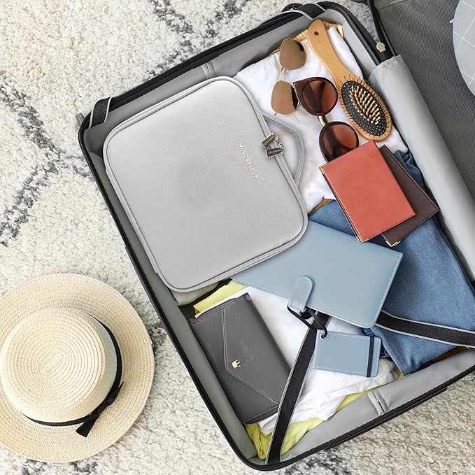 MOMIRA Makeup Bag with Mirror and Light Travel Makeup Train Case Cosmetic Bag Organizer Portable Artist Storage Bag with Adjustable Dividers Makeup Brushes Storage Organizer Silver