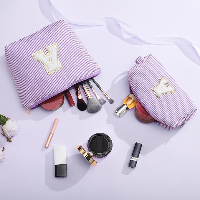 YOOLIFE Birthday Gifts for Kids - Personalized Monogram Makeup Bag Cosmetic Bag Travel Toiletry Bag | Makeup Bag for Girls Teen Girl Friend Sister Wife Girlfriend Daughter Gifts Purple A