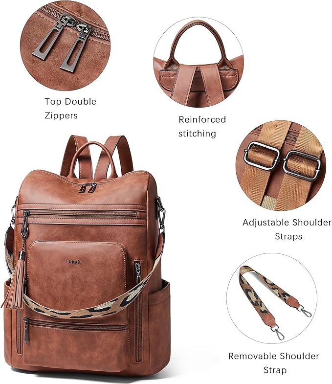 Shrrie Vegan Leather Laptop Backpack for Women 15.6 inch Work Backpack Fashion Travel Backpack Purse for Business College