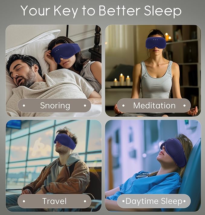Sleep Mask with Headphones Bluetooth 5.4, TOPOINT 3D Eye Mask Blackout with Soft Bamboo Cotton for Side Sleepers Women Men, Sleep Headphones Earphones HD Speaker Microphone for Travel Meditation Gift
