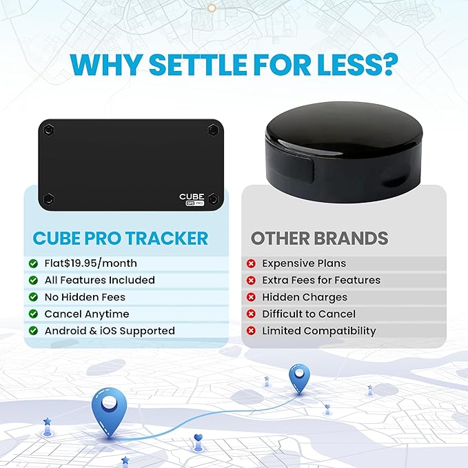 Cube Pro GPS Tracker for Vehicles with Built-in 1 Year Battery - IP67 Waterproof Real Time GPS Tracker for Cars - iOS & Android Compatible - Hidden Magnetic Tracking Device for Cars, Fleets, Trailers