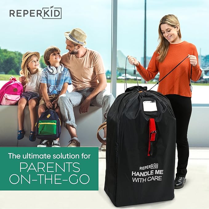 reperkid Large Stroller Bag for Airplane Travel, Black & Red, 47" H x 24" W x 15" D, Fits Most Large, Single, Double, Jogging Strollers – Premium Waterproof Cover, Adjustable Shoulder Straps