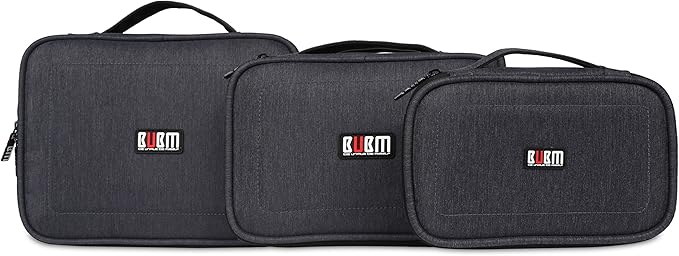 BUBM 3pcs Double Layer Electronic Organizer, Travel Gadgets Bag for Cables, External Flash Drive, Mouse, Memory Card, Power Bank and More, Compact and Multi-purpose, Black