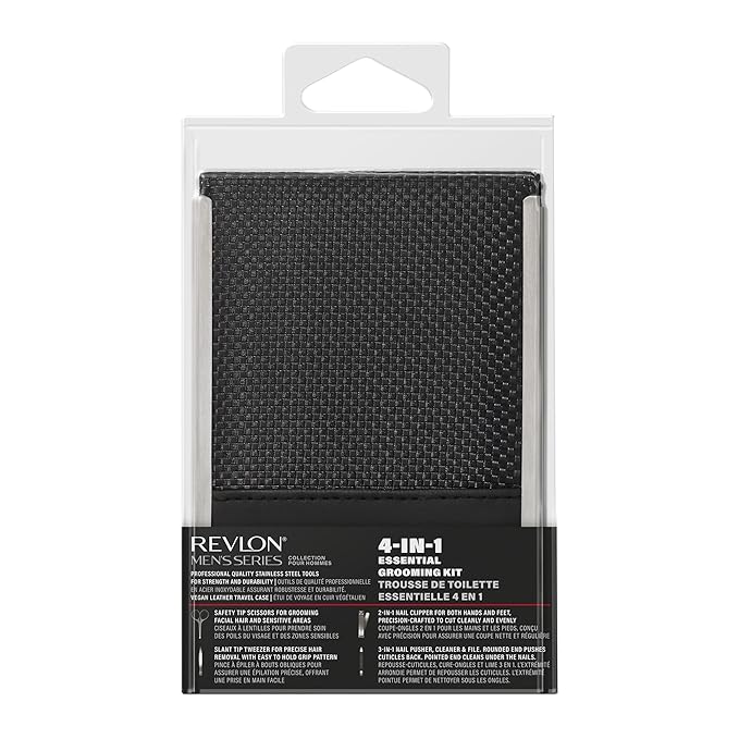 Revlon Men's Grooming Kit, 5-Piece Travel Essentials Set, Includes Nail Clippers, Scissors, File, Tweezers and Carrying Case, Stainless Steel, 1 count