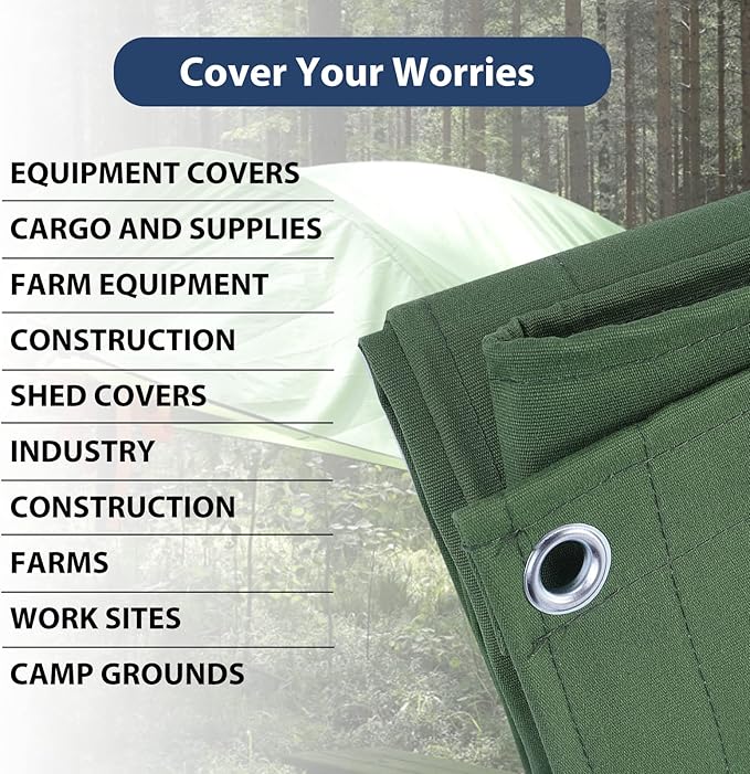 20’x30’ Canvas Tarp Heavy Duty Water Resistant Tarpaulins with Aluminum Grommets,UV Resistant, 22Mil Multipurpose Drop Cloth, 14oz Cover Sheet for Outdoor and Indoor Use with Ropes Green