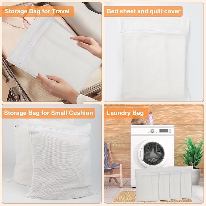 4-Piece White Large Durable Organic Cotton Mesh Laundry Bags with Sturdy Zippers and Breathable Mesh are Delicate Laundry Bags for Underwear, Clothes, Pants and Socks