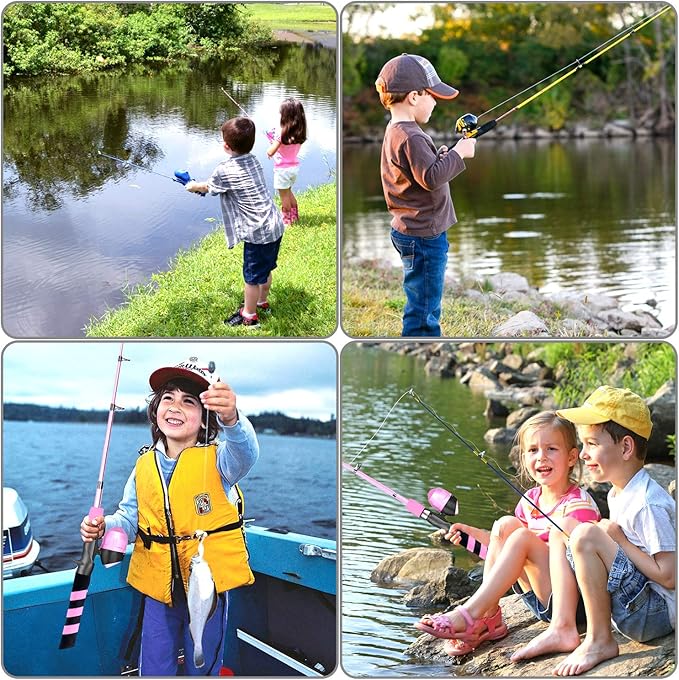 PLUSINNO Kids Fishing Pole, Portable Telescopic Fishing Rod and Reel Combo Kit - with Spincast Fishing Reel Tackle Box for Boys, Girls, Youth