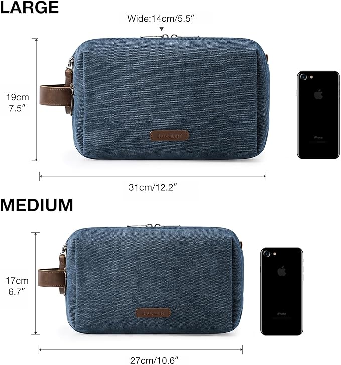 BAGSMART Toiletry Bag for Men, Canvas Travel Toiletry Organizer Dopp Kit Water-resistant Shaving Bag for Toiletries Accessories,Navy Blue-Large