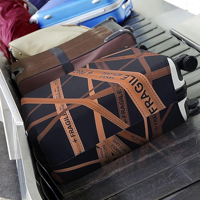 Explore Land Travel Luggage Cover Suitcase Protector Fits 18-22 Inch Case (Gold Fragile, S)