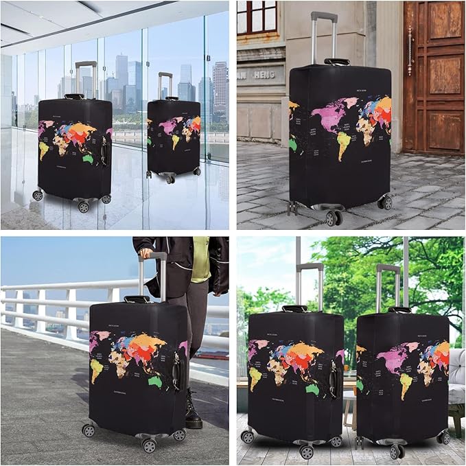 MosaiRudo Thicker Luggage Cover Elastic Suitcase Cover Protector Fits 18-32 Inch Suitcase Travel Accessories (Travel-4, M)