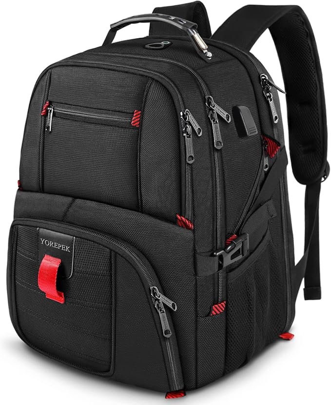 YOREPEK Travel Backpack, 15.6 Inch Laptop Backpacks for Men Women, Water Resistant College Backpack Airline Approved Business Work Bag with USB Charging Port Fits 15.6 Inch Computers, Black