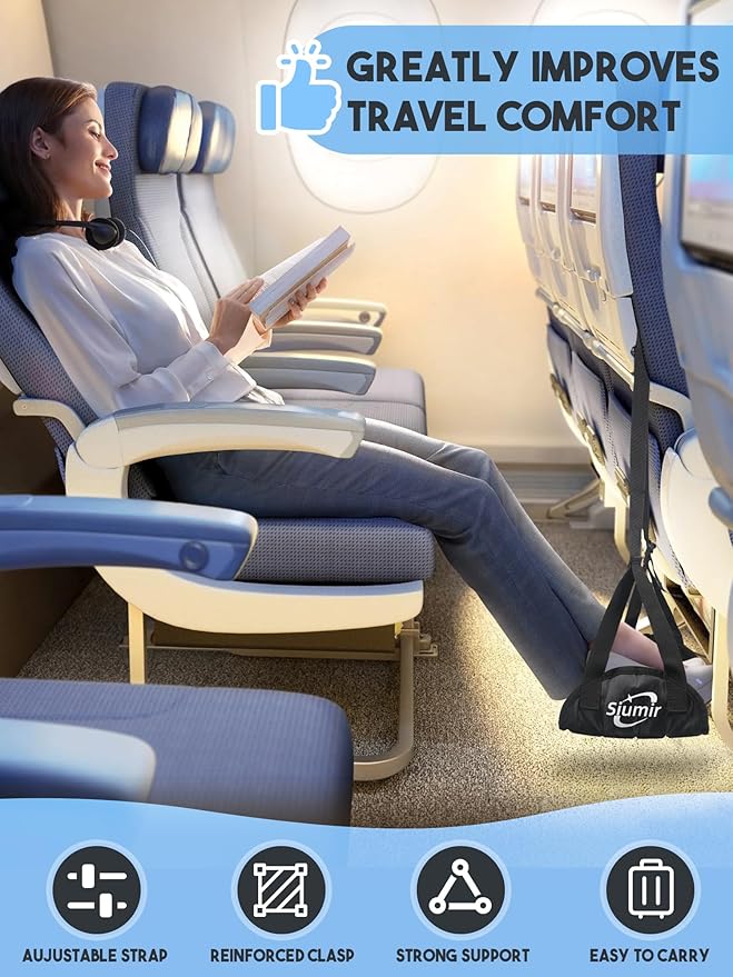 Airplane Foot Hammock, Upgraded Anti-Squeeze Foot Rest for Plane Travel - Relax Your Feet with Better Support, Thickened Foam, Portable Design, and More Comfortable Foot Sling