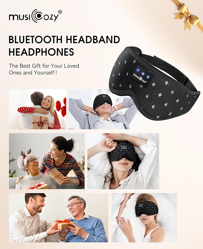 MUSICOZY Sleep Headphones Breathable Sleep Mask Bluetooth 5.4 Wireless Earphones Mask Sleeping Eyemask for Side Sleepers for Women Men Travel Meditation Gift (Mesh Black)