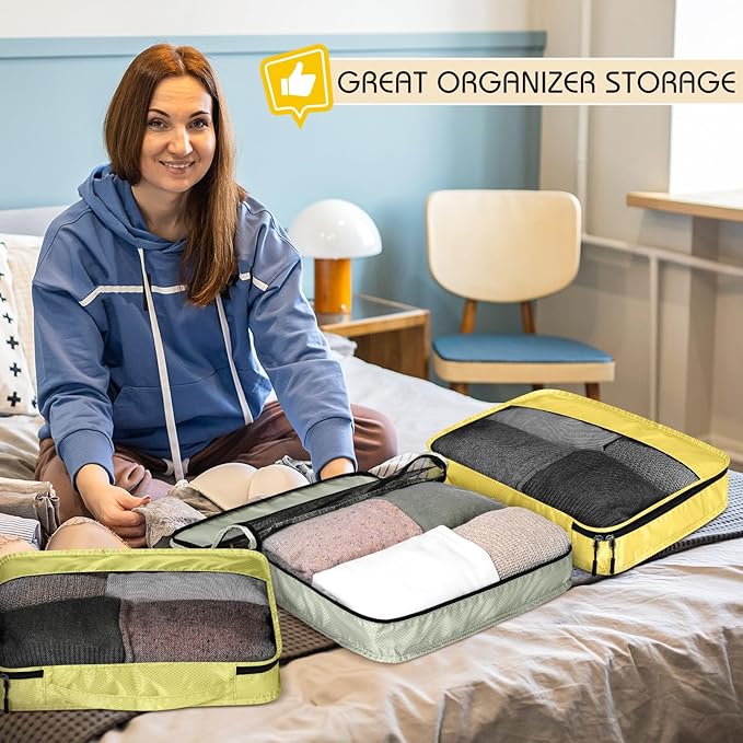 5 Pcs Packing Cubes for Suitcase Large Travel Cubes Carry on Luggage Organizer Bags for Clothes Accessories(L,Yellow)